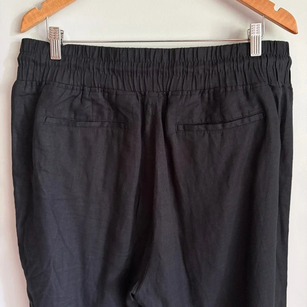 Quince European Linen Wide Leg Pants Size XL Black Drawstring Smocked Pockets